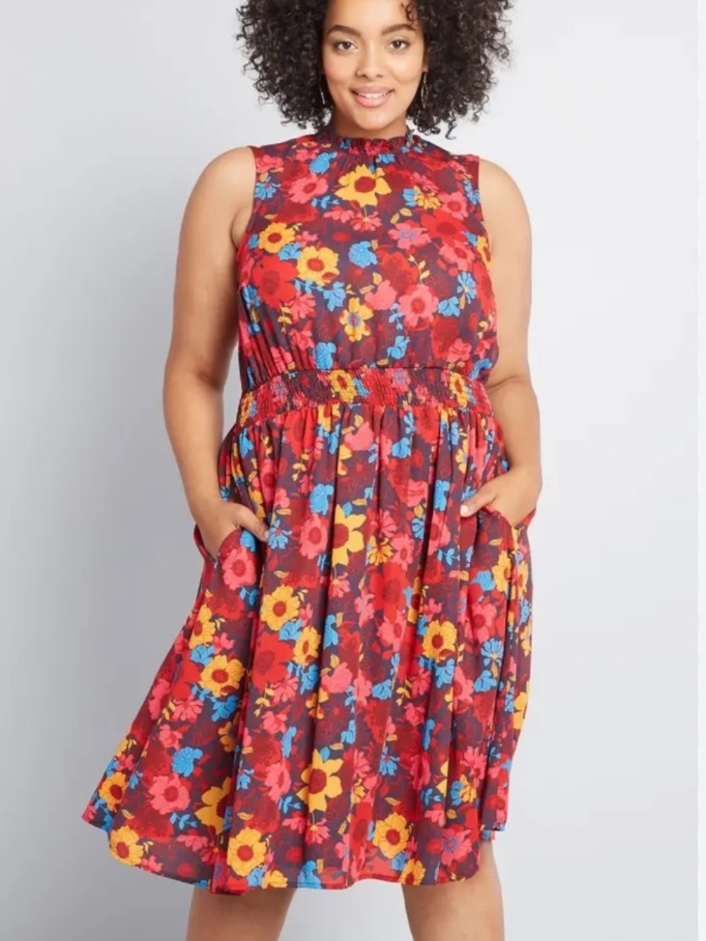Modcloth Savor The Occasion Floral Sleeveless High Neck A-Line Dress Size 2X